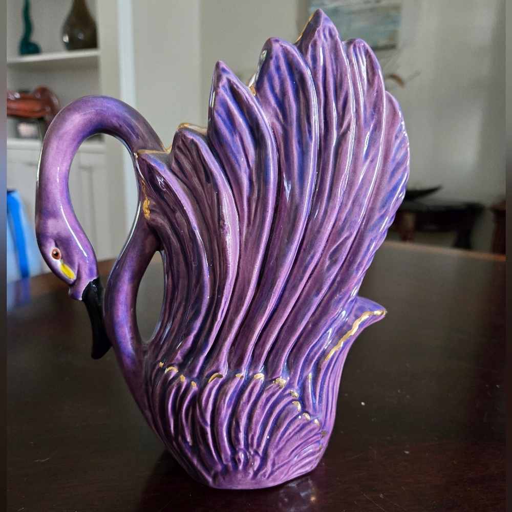 Elegant Purple Swan Ceramic Vase